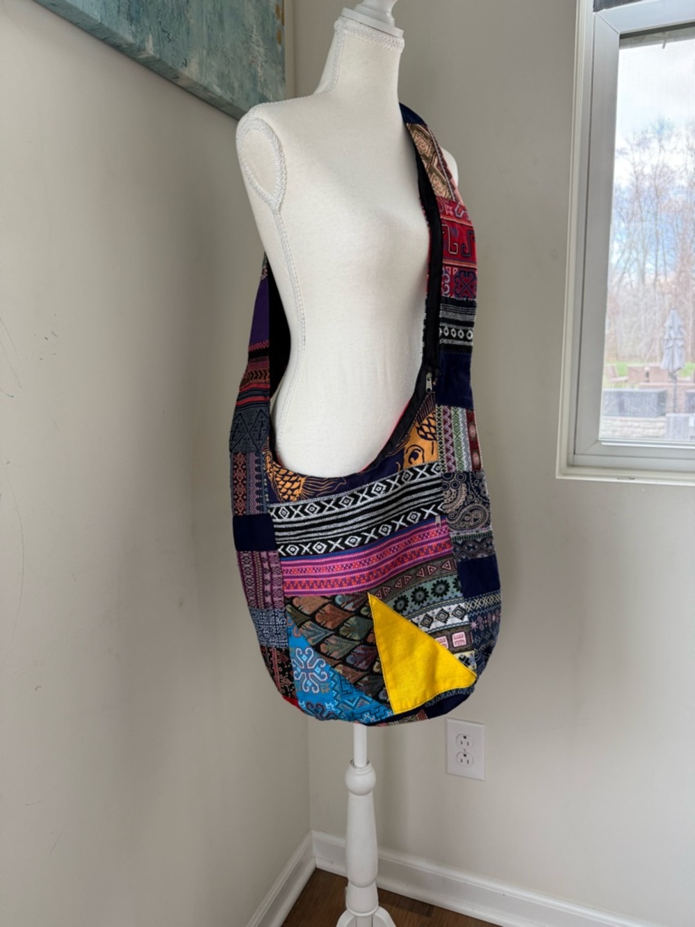 Boho Patchwork Crossbody Sling Bag in Multicolor with Multicolor Accent